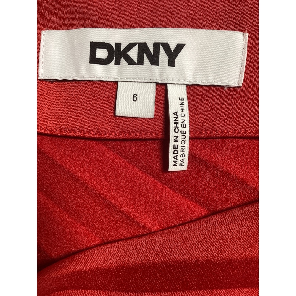 DKNY Red Pleated Asymmetrical Midi Skirt Women's Size 6 Cocktail Party Holiday - Picture 3 of 8